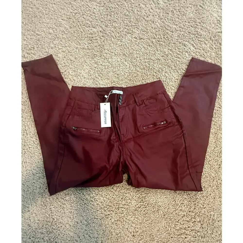 NWT‎ Faux Leather Burgundy pants size 14/16